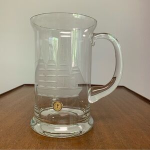 Vintage Etched Sailing Ship Glass Mug Nautical Barware Glass